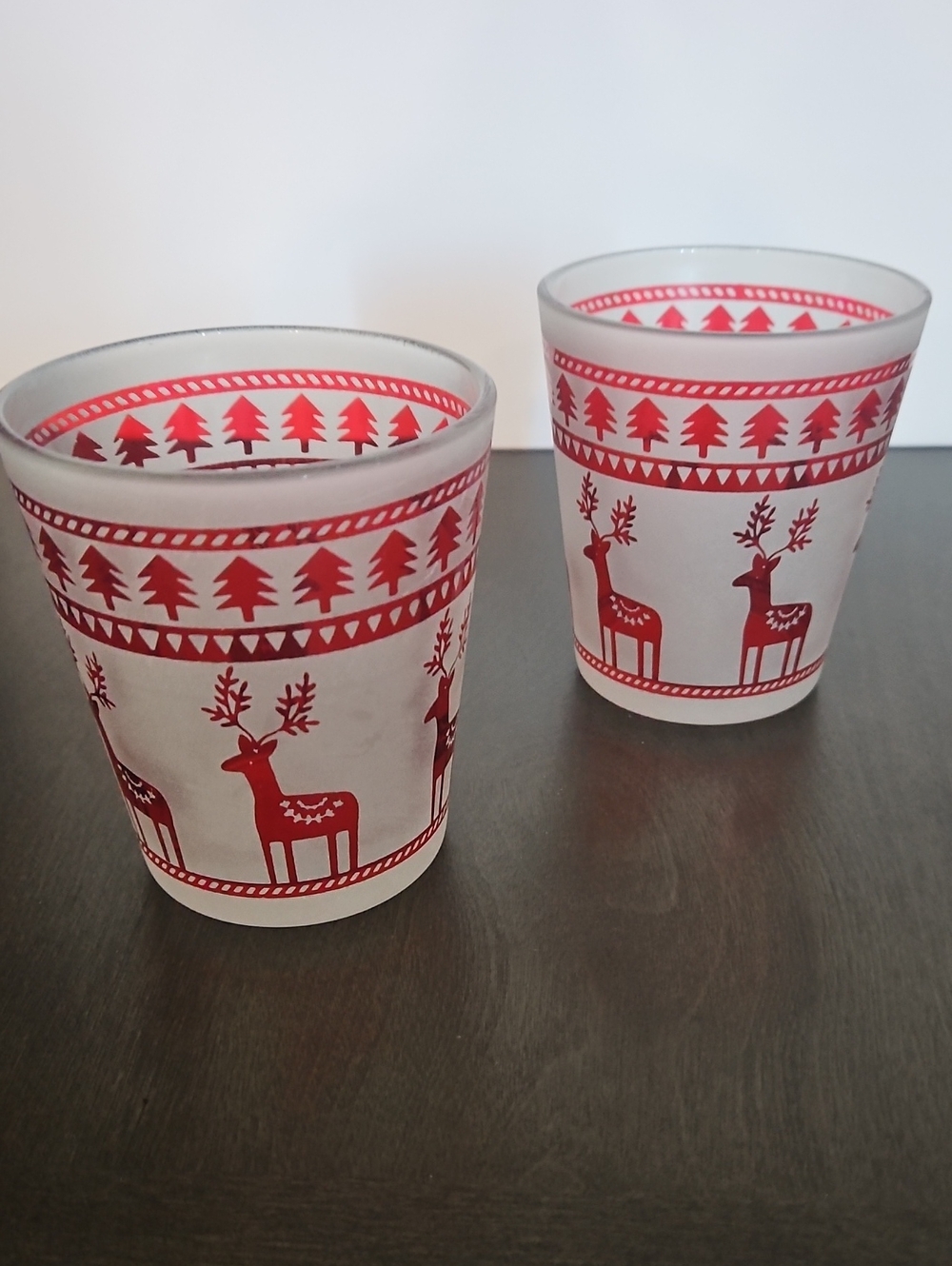 Set of 2 Vintage 1 Frosted Red Reindeer Old Fashioned Glass